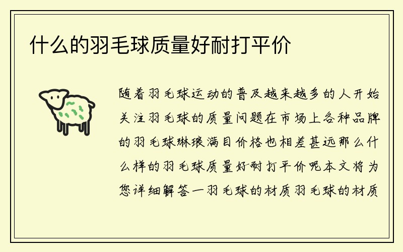 什么的羽毛球质量好耐打平价